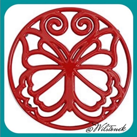 Rare- The Pioneer Woman Red timeless beauty Butterfly Cast Iron Trivet - Picture 2 of 5